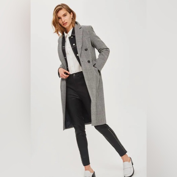 TOPSHOP Double Breasted Houndstooth Coat - US 2 - Picture 3 of 16
